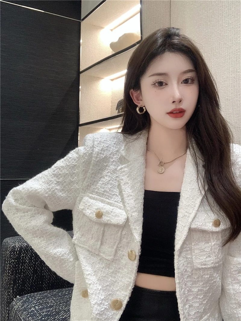 

Короткий топ han, пуловер средней длины с круглым вырезом, зимний облегающий топ с длинными рукавами, женское тонкое пальто на пуговицах