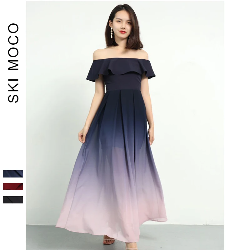 Женское вечернее платье с оборками шифоновое без бретелек открытыми плечами