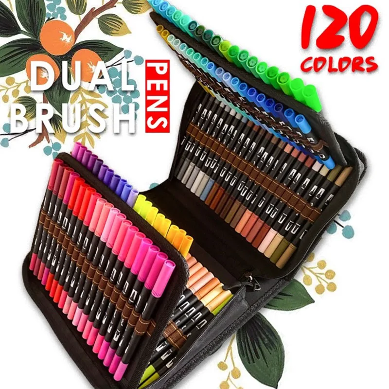 Watercolor Brush Pen Copic Markers 120 Colored Dual Tip Art Markers Felt Tip Pens Sketchbooks For Drawing Stationery Supplies