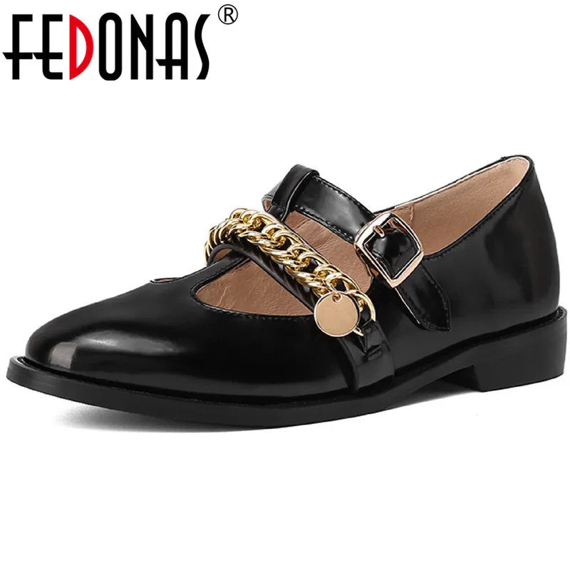 Женские туфли-лодочки на массивном каблуке FEDONAS черные туфли из натуральной кожи