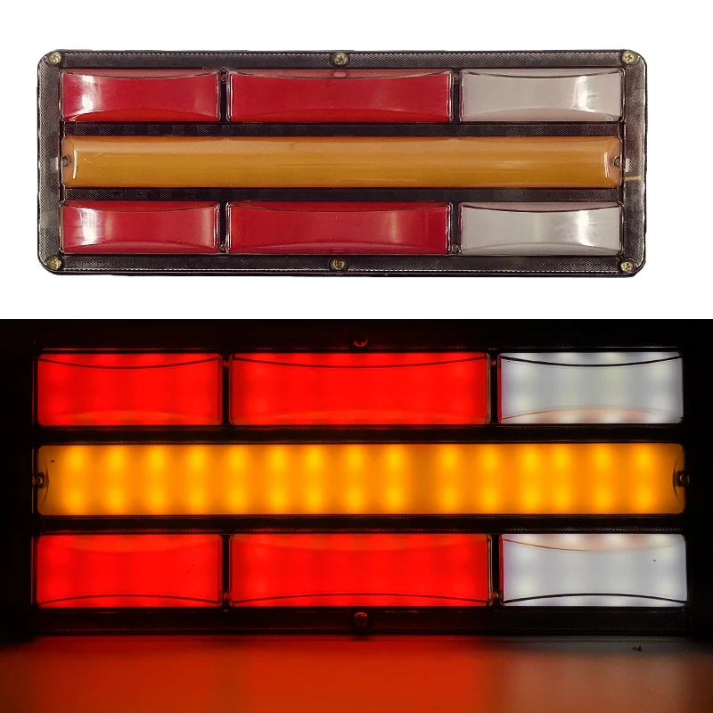 

1Pair Universal Waterproof Led Rear Stop Tail Ligths for 12V/24V Heavry Truck Trailer With Water Flowing Turn Signal Lamp 33cm