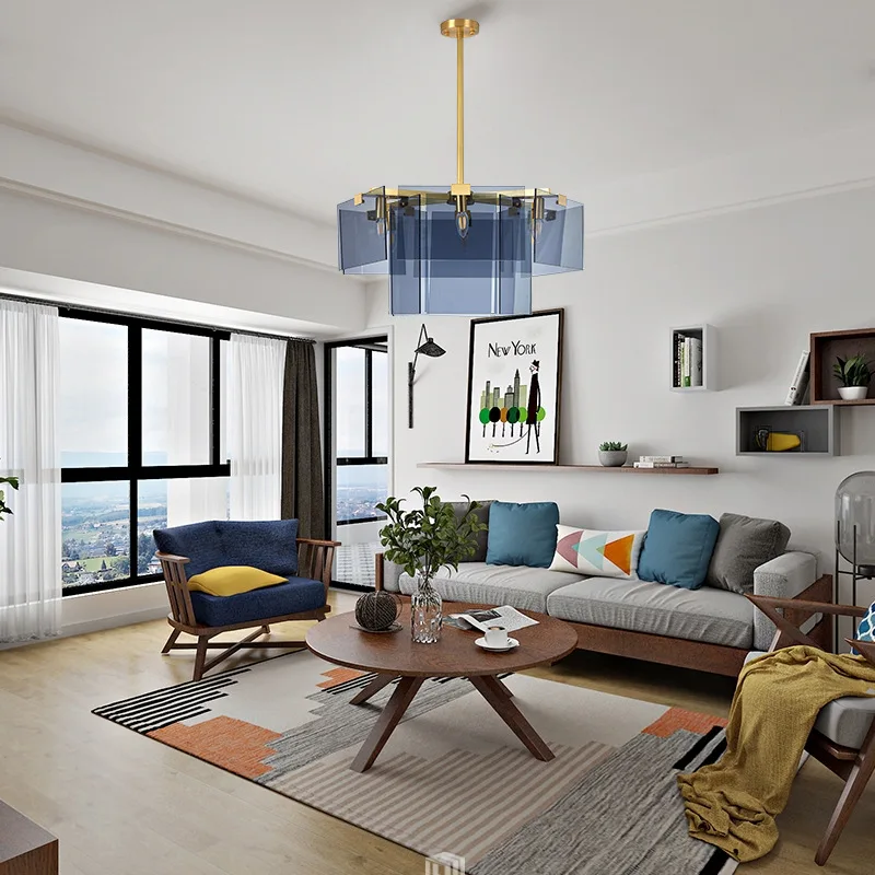 Постмодерн роскошный светодиодный светильник люстра голубое стекло подвесной