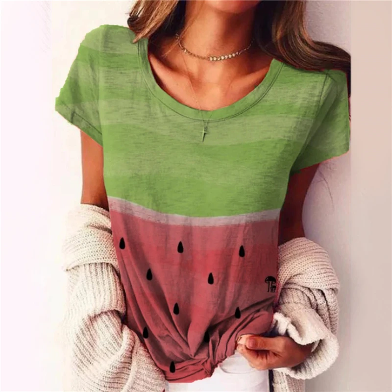 

Модные Повседневные фрукты тай-дай футболки забавные свободные для женщин, с круглой горловиной, с принтом пуловер со вставкой в виде блузк...