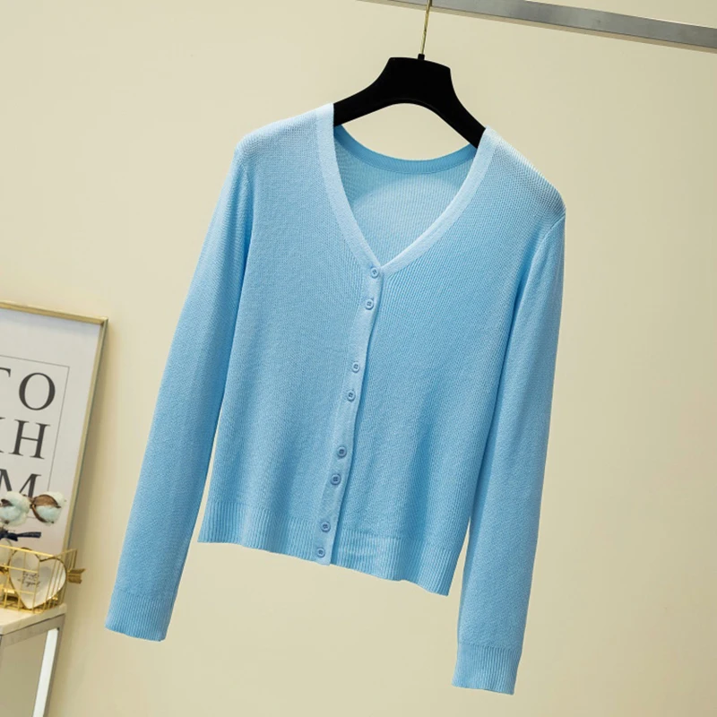 

Cardigan Women Sweater Mujer 2021 Knitted Long Sleeve Sweaters Solid V Neck Thin Jersey Mujer Spring Autumn Korean Pull Femme
