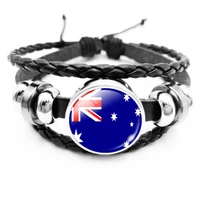 flag bracelet glass cabochon black leather snap button unicorn children bracelet men and women jewelry gift