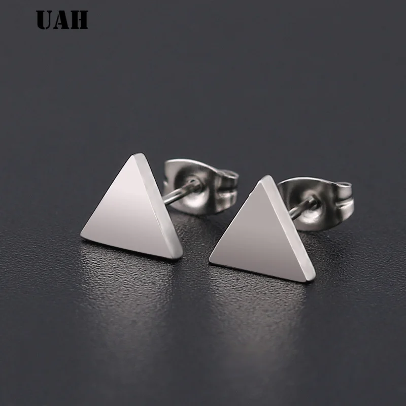 UAH Korean Cool Punk Style Earrings for Men Women Titanium Steel Triangle Stud Statement Jewelry Piercing Ear | Украшения и