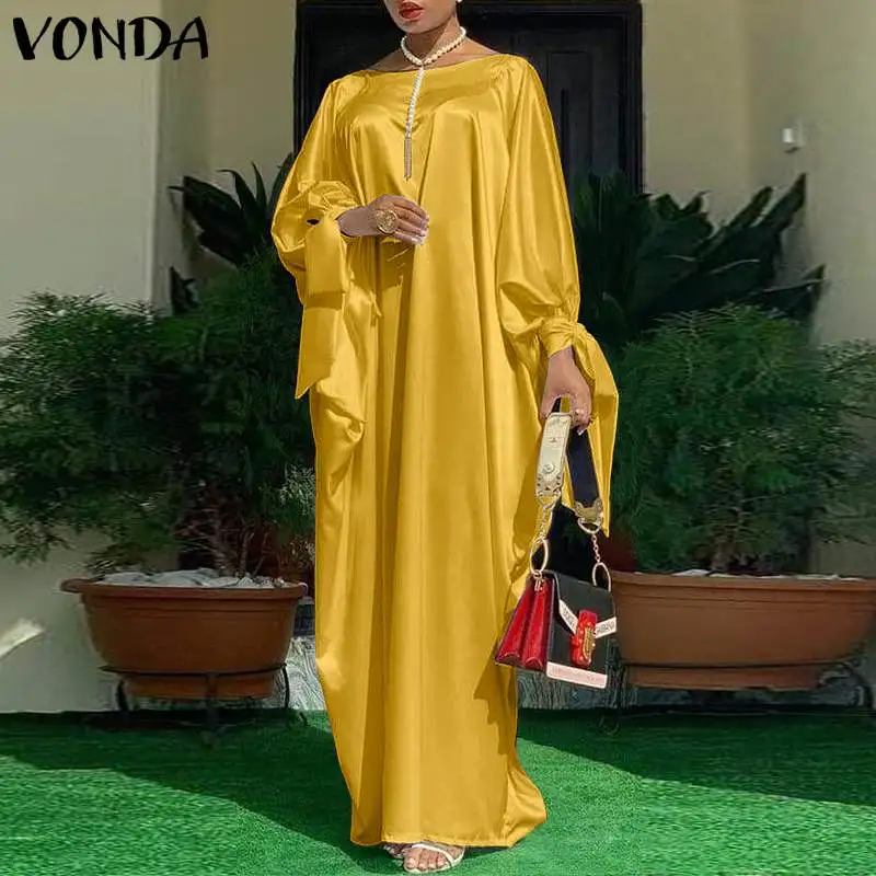 

VONDA Women Maxi Dress Ladies Casual Solid Long Sleeve Kaftan Dresses Bohemian Vestidos Summer Beach Sundresss Femme Robe