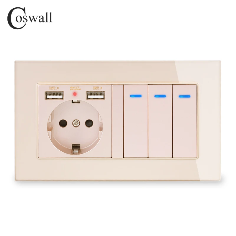 COSWALL Россия Испания стандарт ЕС розетка 2 USB порт зарядки + 3 банды 1 способ