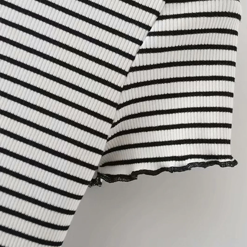 

Women T-shirt tops 2021 summer new fashion striped O-neck tight top T-shirt casual chic street women T-shirt