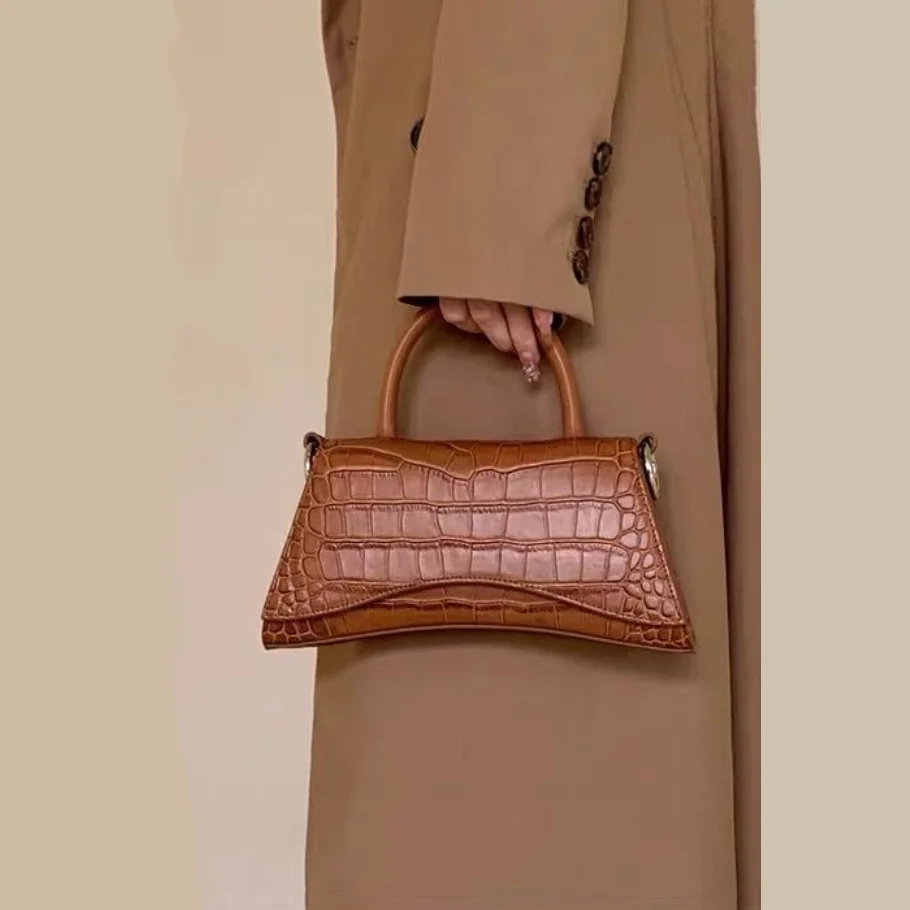

New luxury big brand cowhide crocodile pattern hourglass bag versatile texture handbag fashion one-shoulder diagonal lady bag