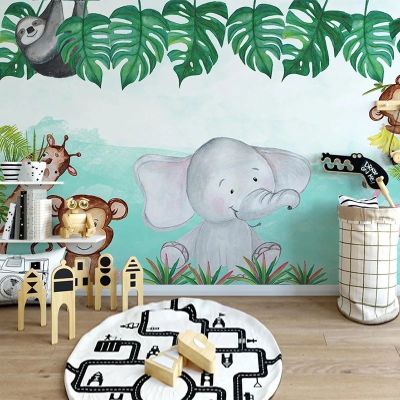 

Custom Mural Wallpaper 3D Cartoon Animal Elephant Flower Fresco Children's Bedroom Background Wall Decor Papel De Parede Murals