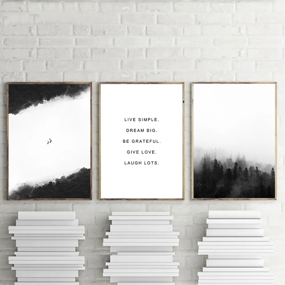 Лесной пейзаж плакат черно-белый Принт с цитатами туманный горный Холст Картина