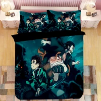 demon slayer sticker bed linen cartoon anime duvet covers pillowcases kids anime comforter bedding sets bedroom adornment