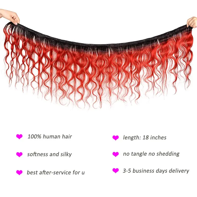 Перуанские человеческие пряди волос с закрытием объемная волна 3 T1B/красный Омбре