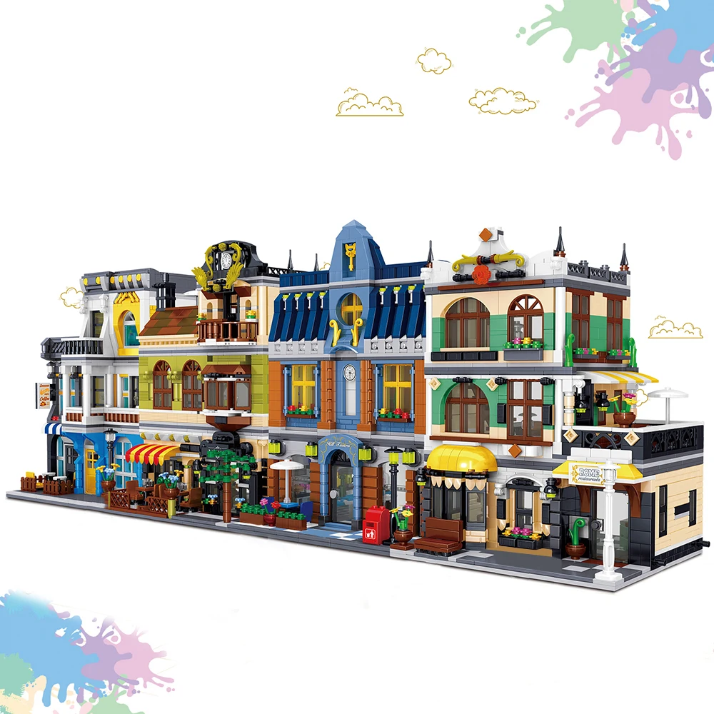 

City Street View Bricks Set Architecture Building Blocks Coffee shop Hill Tavern Garden Hotel Toys Gifts For Children