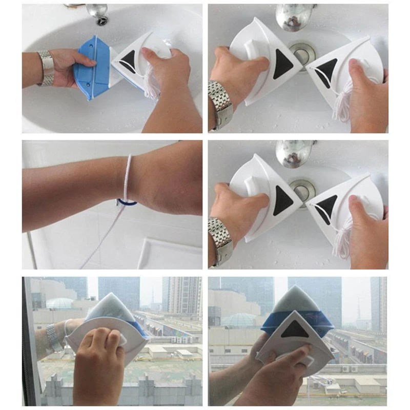 Треугольная Двухсторонняя щетка для стеклоочистителя Магнитная мытья окон