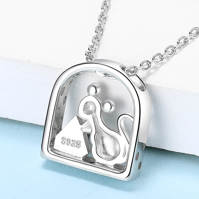 

Strollgirl Mouse Love Cheese 925 Sterling Silver Necklace Animal Eat Delicious Dessert Pendant Chain for Women New Year Jewelry