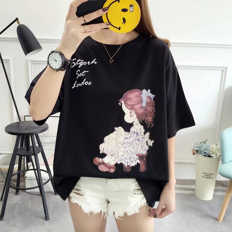 

T Shirt Harajuku T-Shirts Black color Women 2019 New Summer Short Sleeve Black