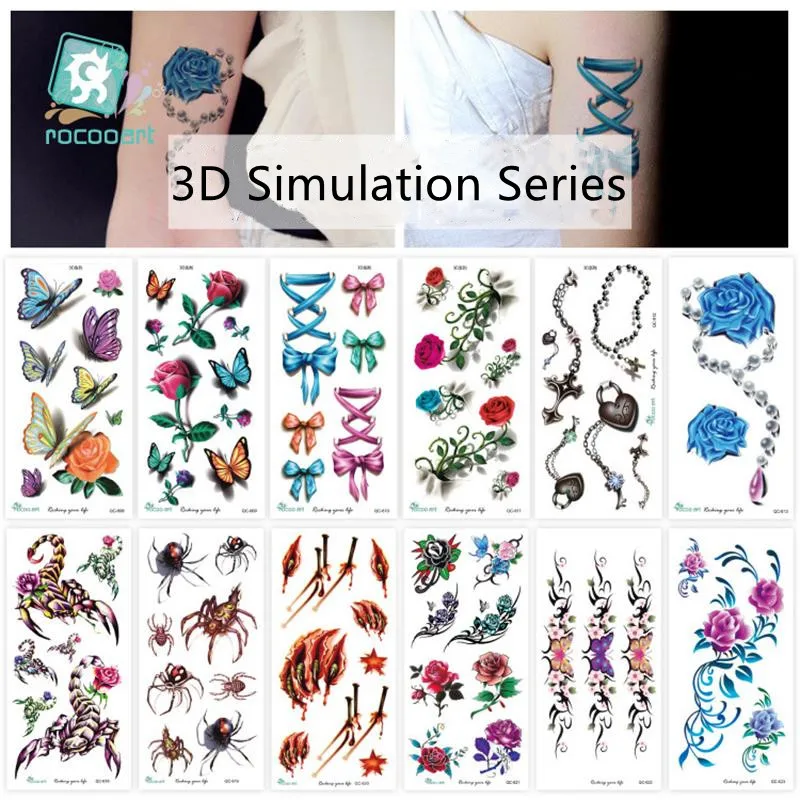 

Красивые 3D дизайн с бабочками и цветами для боди-арта, переводятся с помощью воды Водонепроницаемый временные татуировки наклейки для женщ...