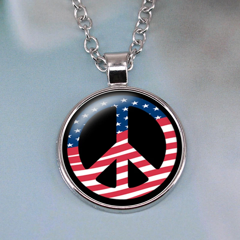 

Pendant Necklace Peace Sign Pattern Cabochon Glass Chain Choker Necklace Birthday Gifts for Women Wholesale Jewelry E16