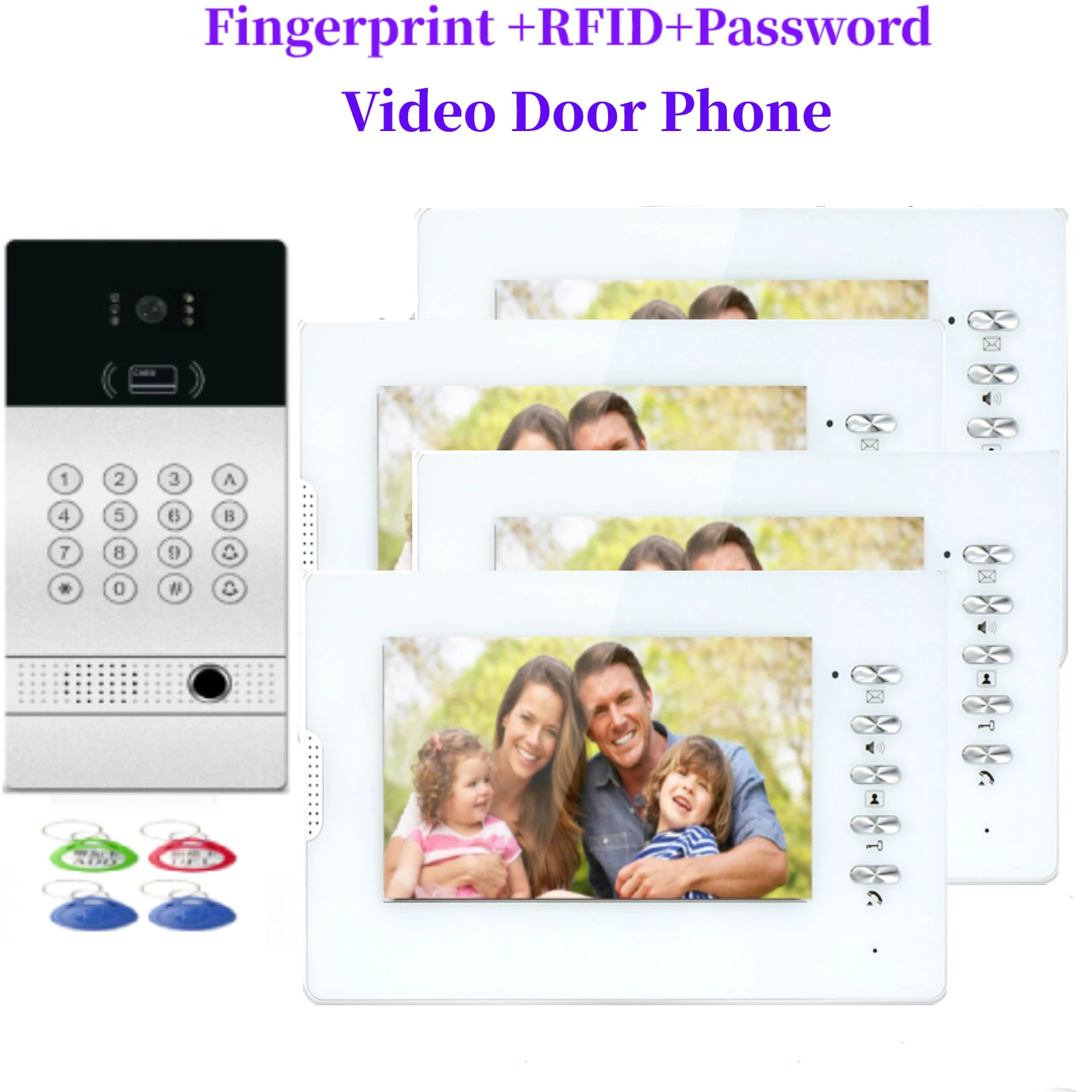 

Metal Case Rainproof Finerprint RFID Video Intercom 7 Inch Monitor Visual Door Phone Home Security Audio Doorbell Camera System