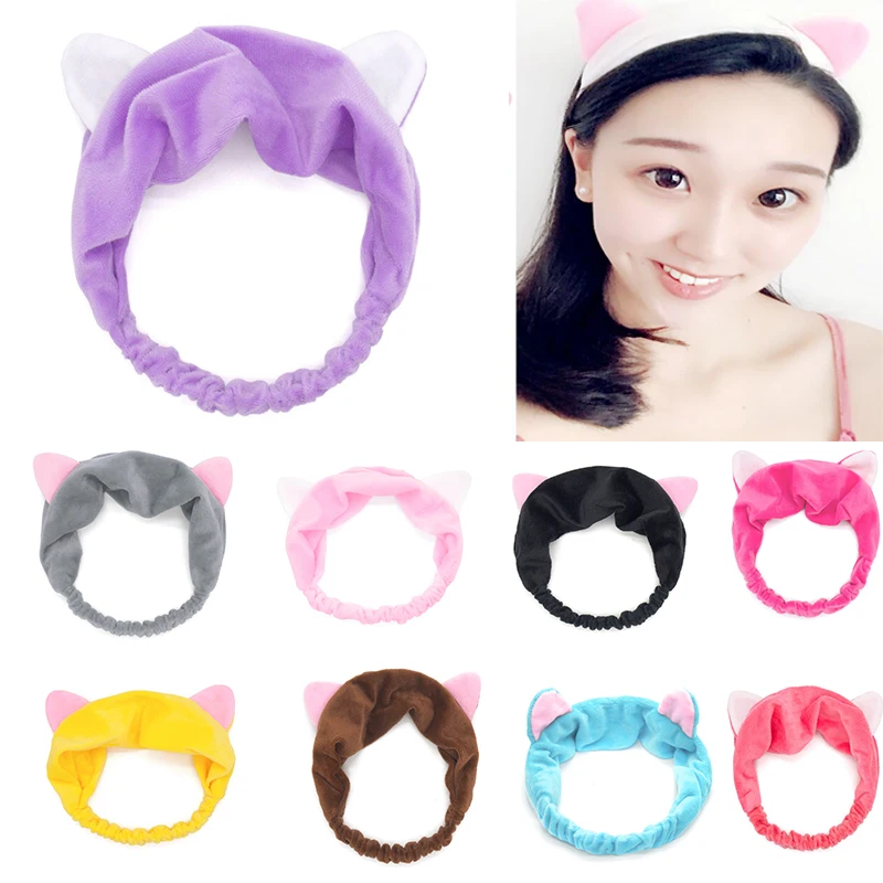 

Wash Face Hair Holder Hairband Soft Warm Coral Fleece Bow Animal Ears Headbands Korean Sweet Makeup Elastic Hair Accessories