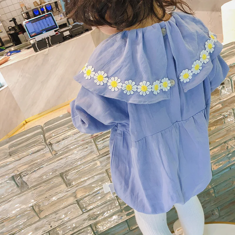 

toddler rompers baby girls clothes 2020 new autumn cotton soft Embroidered lapel with small daisy flowers jumpsuit