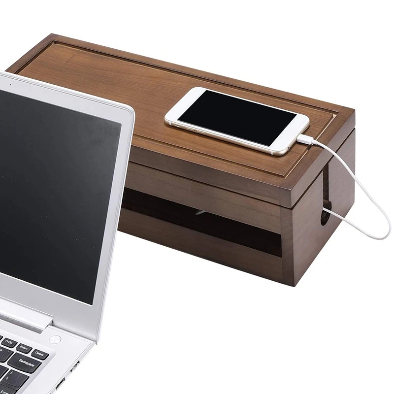 2X Cable Management Box Wooden Cord Organizer For Extension Power Stripe Surge Protector Wire (Coffee Color) | Дом и сад