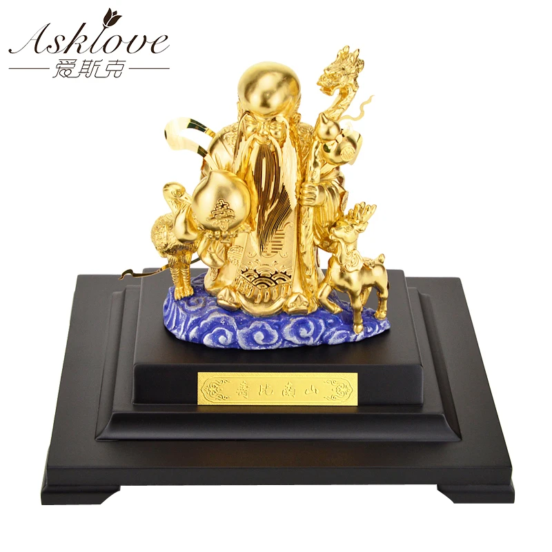 

Feng shui Ornament Lucky Wealth Gold Foil Ornaments Send elder Gifts Shou Bi Nan Shan Decoration Desktop Crafts Home decoration