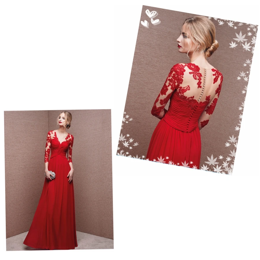 Lady Red Prom Dresses Ever Pretty Lace Appliques Deep V-Neck Sleeveless women Elegant Gala Dresses For Party Vestido Formatura