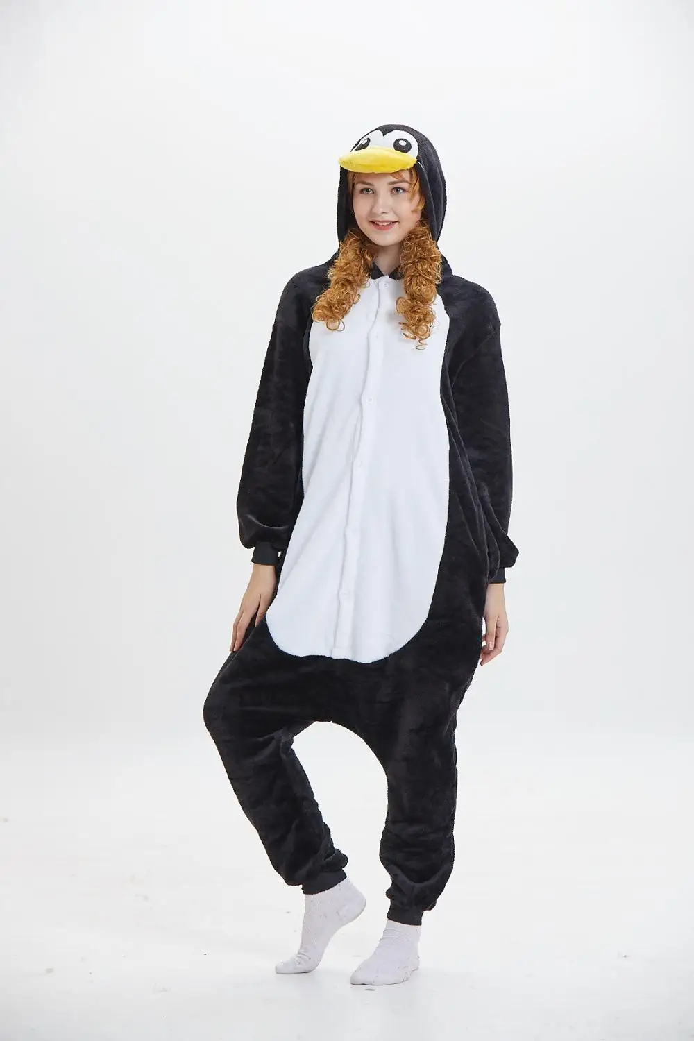 Kigurumi/черные пижамы для взрослых и детей с пингвином фланелевый костюм