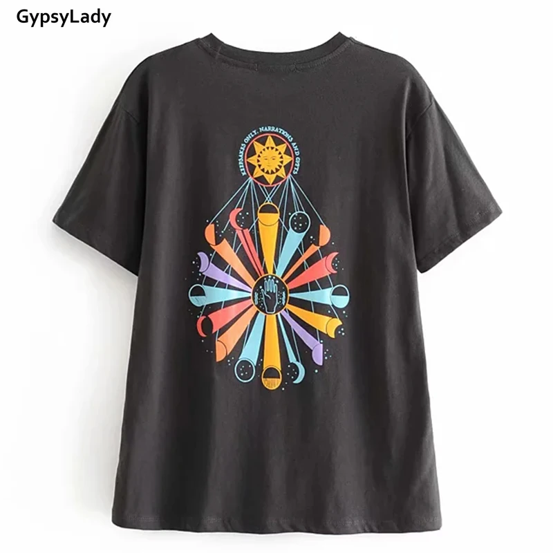 Gypsylady черная хлопковая футболка с коротким рукавом Винтаж рок н ролл
