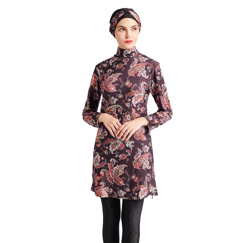 Новая мусульманская женская одежда для плавания с цветочным принтом топы штаны