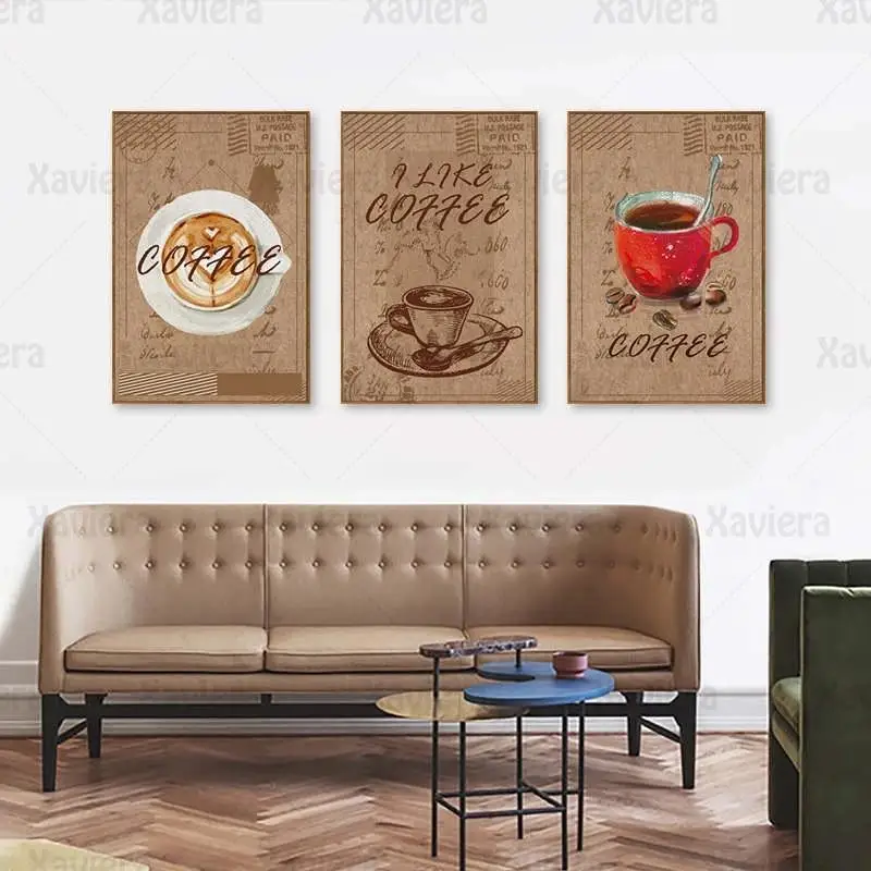 

Vintage Poster Wall Art Coffee Latte Canvas Painting Cafe Decoration Modern Kitchen Dining Room Living Room Home Decoration