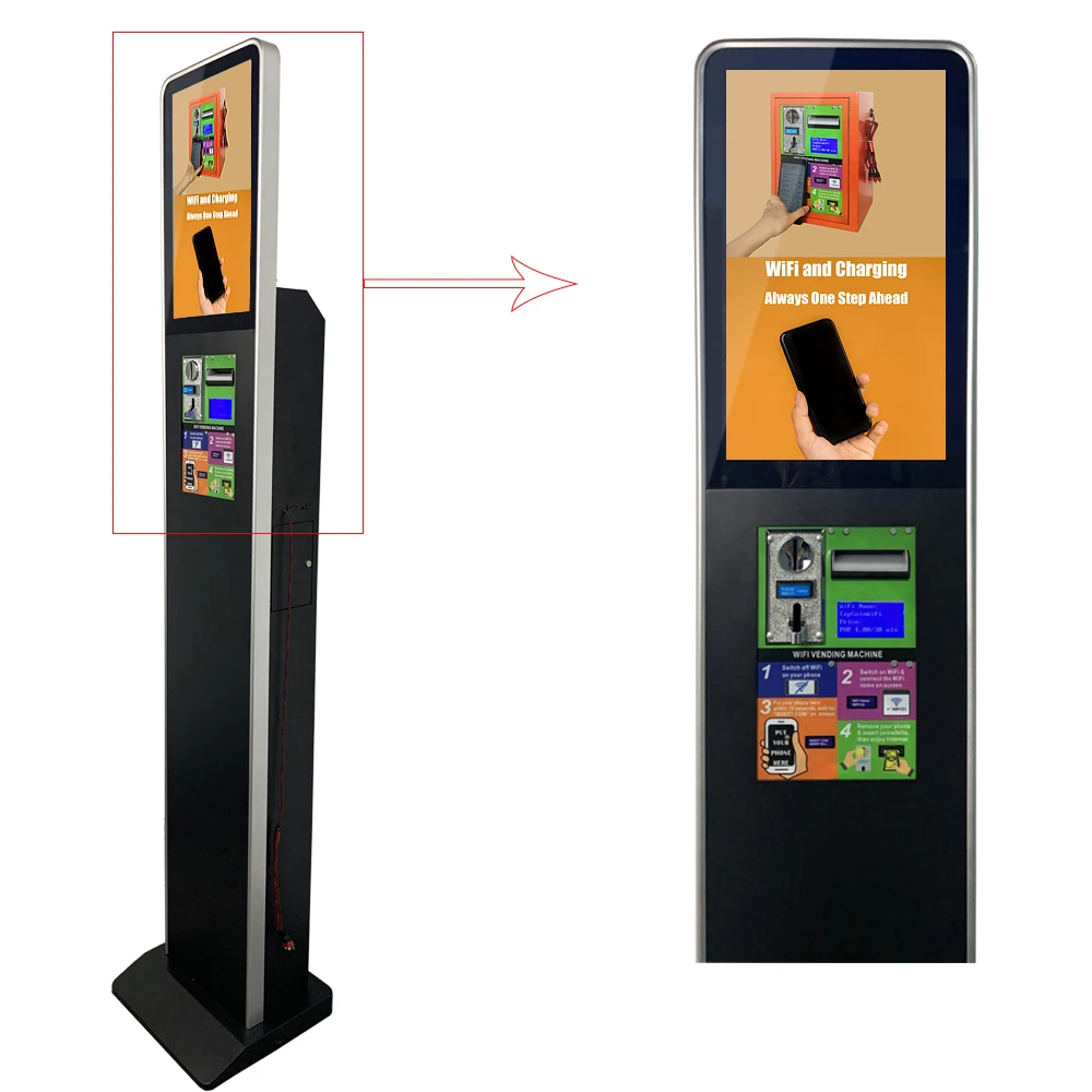 

18.5 Inch LCD Display Advertising Player Black Iron Shelves Advertising Kiosks WiFi and Charging Functions Vending Machines