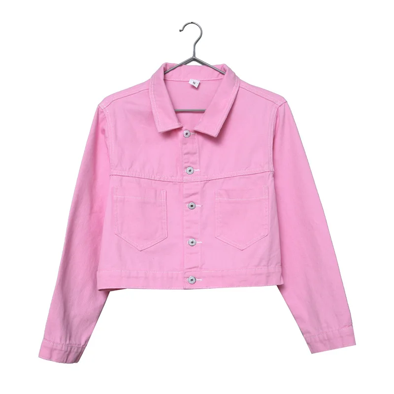 

2021 Korean women's students all-match color jacket loose long-sleeved denim jacket