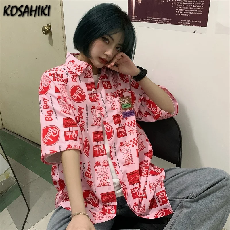 

KOSAHIKI японский блузка для женщин Harajuku с принтом летние кепки, кепки в стиле больших размеров Blusas топы с коротким рукавом, для девушек, рубашки...