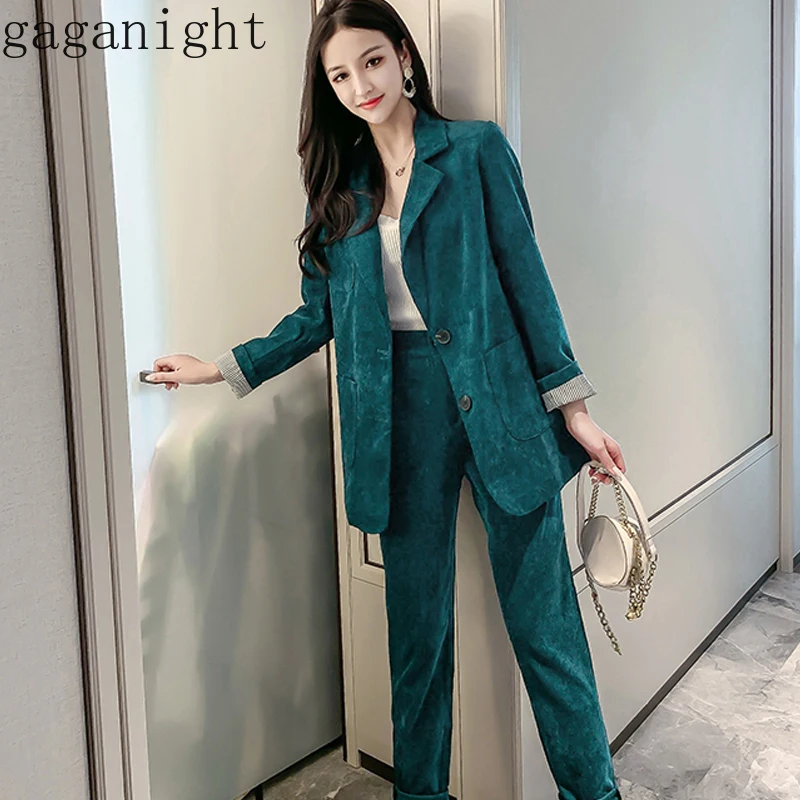 Gaganight вельветовый Элегантный женский комплект из двух предметов модный офисный
