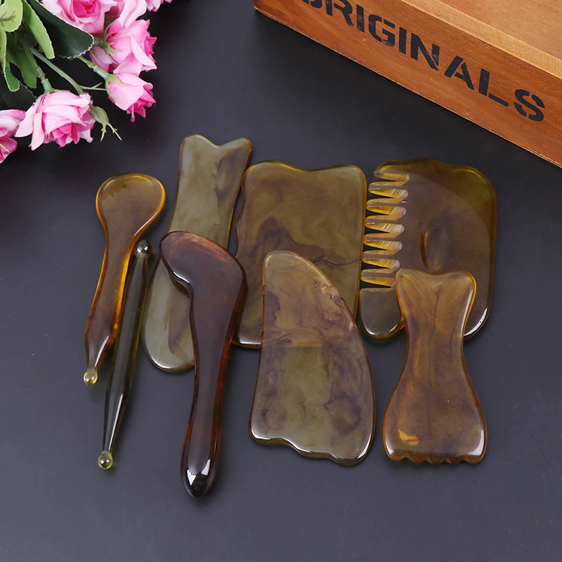 

Jade Guasha Scraping Massage Scraper Natural Gua Sha Board Resin Acupoint Face Eye Care SPA Massage Face Massager Acupuncture