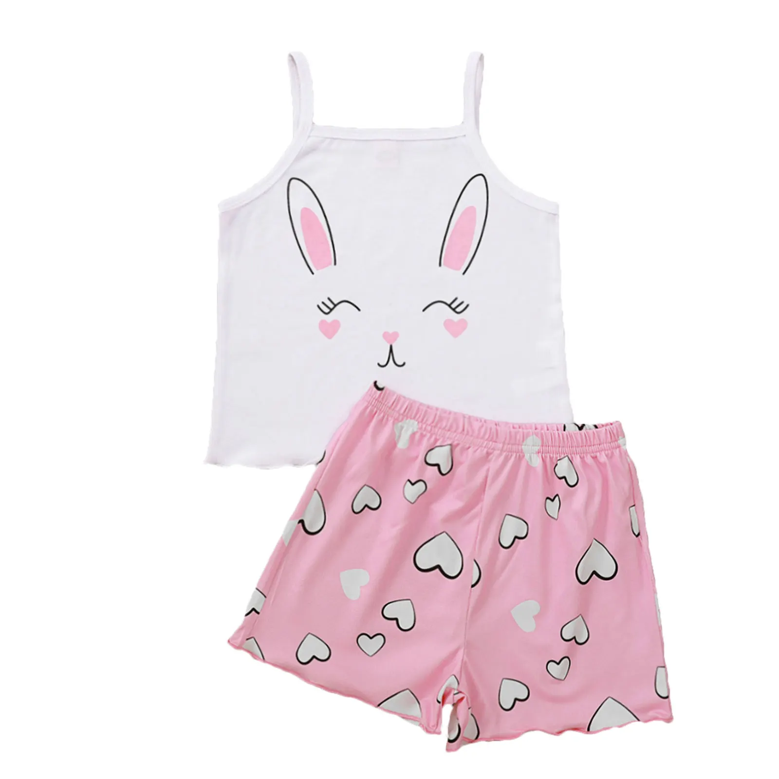 

Girl's Two Piece Set, Kid's Animal Cartoon Printed Sleeveless Tops Elastic Waist Shorts for Children