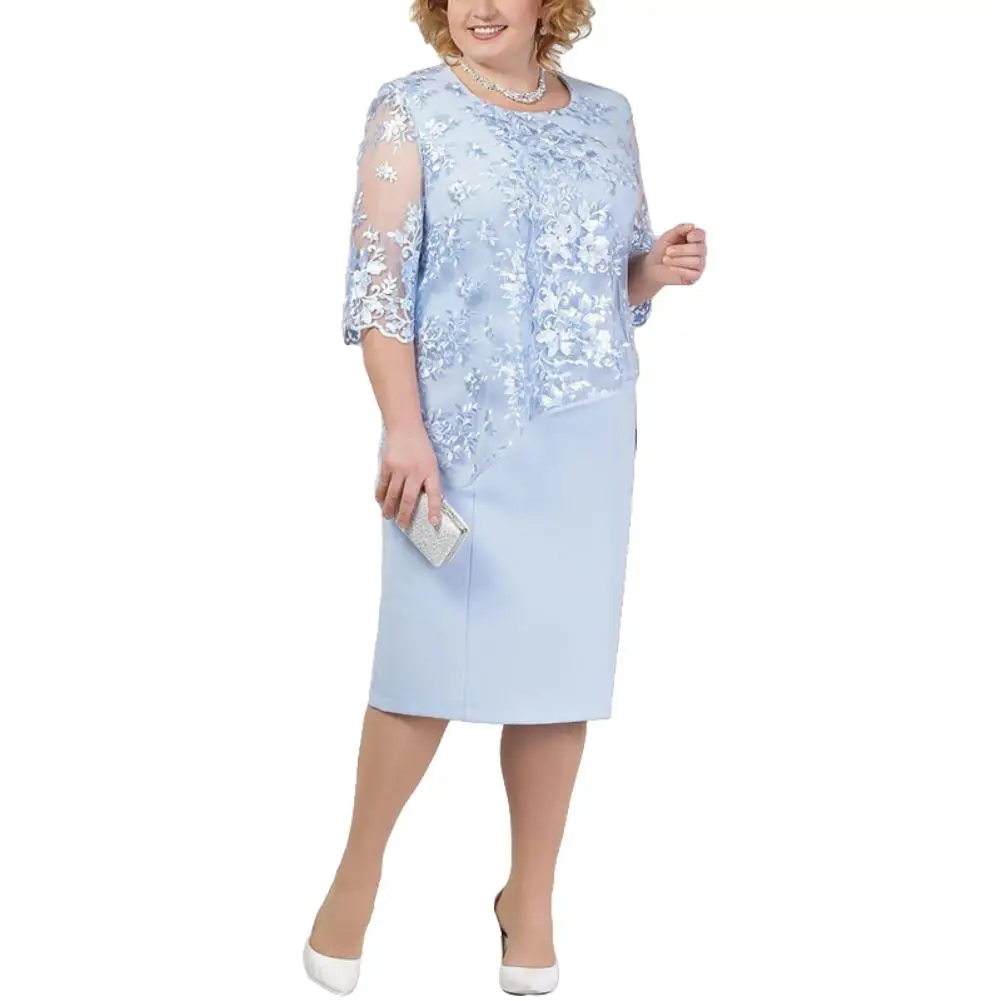 Размера плюс вечерние полурукав с цветочным рисунком кружевное многослойное