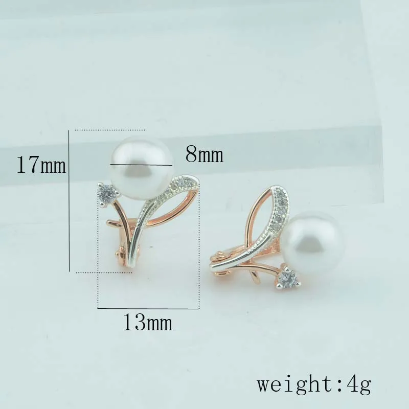 ER0042 FJ, 2 цвета, женские красивые серьги, 585, роза, смешанный цвет, белое золото, имитация жемчуга, серьги с белым кубическим цирконием, цветы, висячие серьги - Окраска металла: ER0042