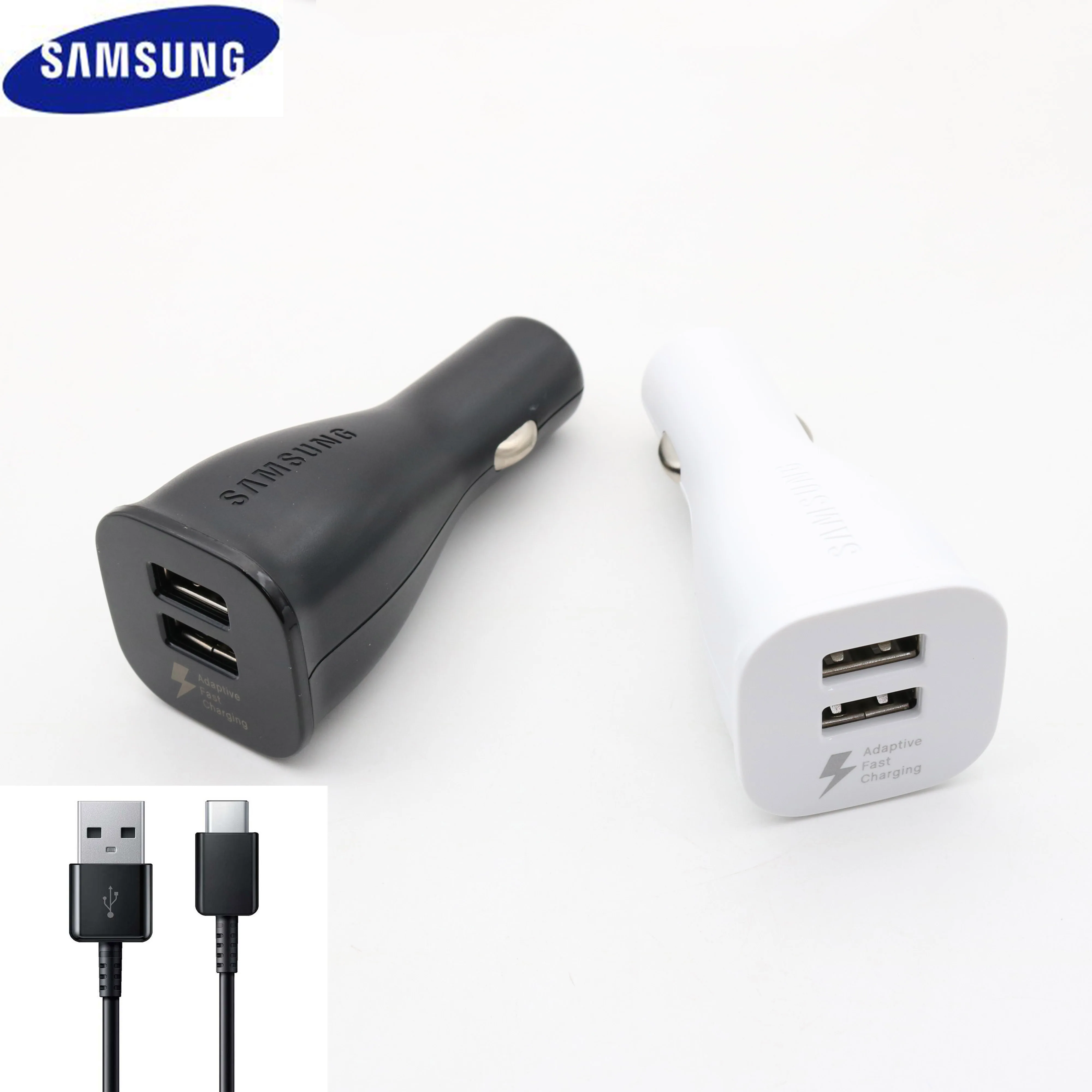 Автомобильное зарядное устройство Samsung с двумя USB портами и кабелем Micro Type C для