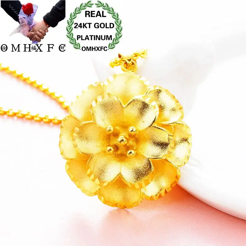 

OMHXFC оптовая продажа, Европейская мода, для женщин, для девушек, для вечеринки, дня рождения, свадьбы, подарок, полый цветок, 24KT, Настоящее золото, подвеска PN137