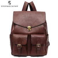 sc women genuine leather large backpacks purse vintage multi pockets school shoulder bags casual daily satchel travel knapsacks