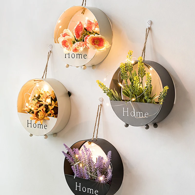 

Hot Wall Wrought Iron Decoration Wall Hanging Simulation Flower Ornaments Home Pot Decoration D6