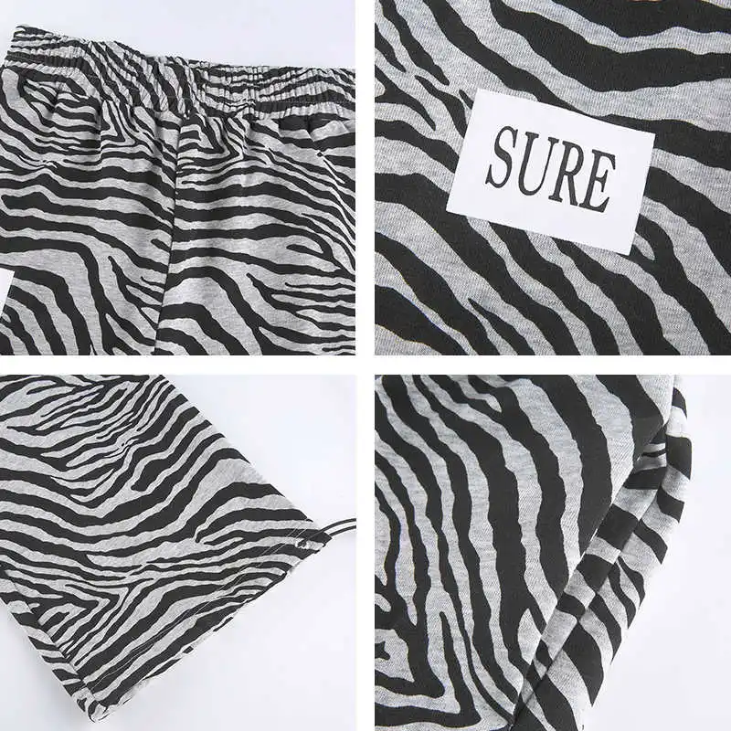 

Casual Letter Zebra Print Sweatpants Fall Pants For Women High Waist Cow Drawstring Joggers Long Straight Trousers