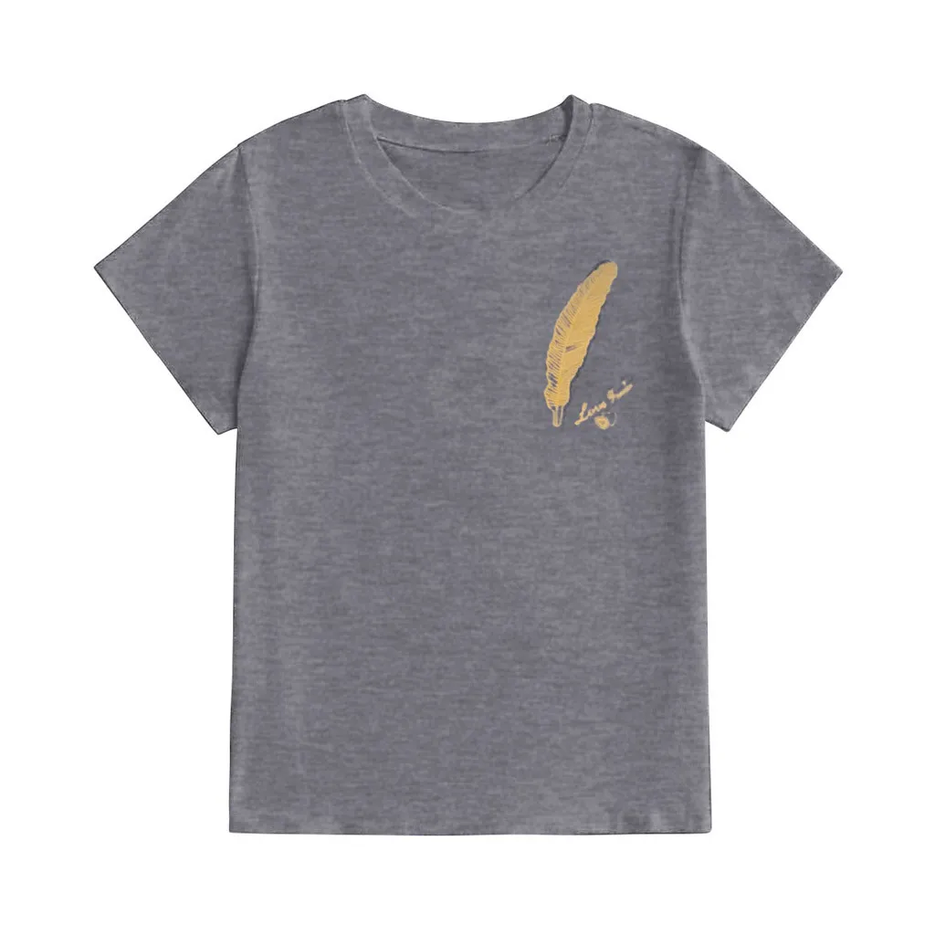 Женская летняя футболка с принтом перьев коротким рукавом Повседневная Туника