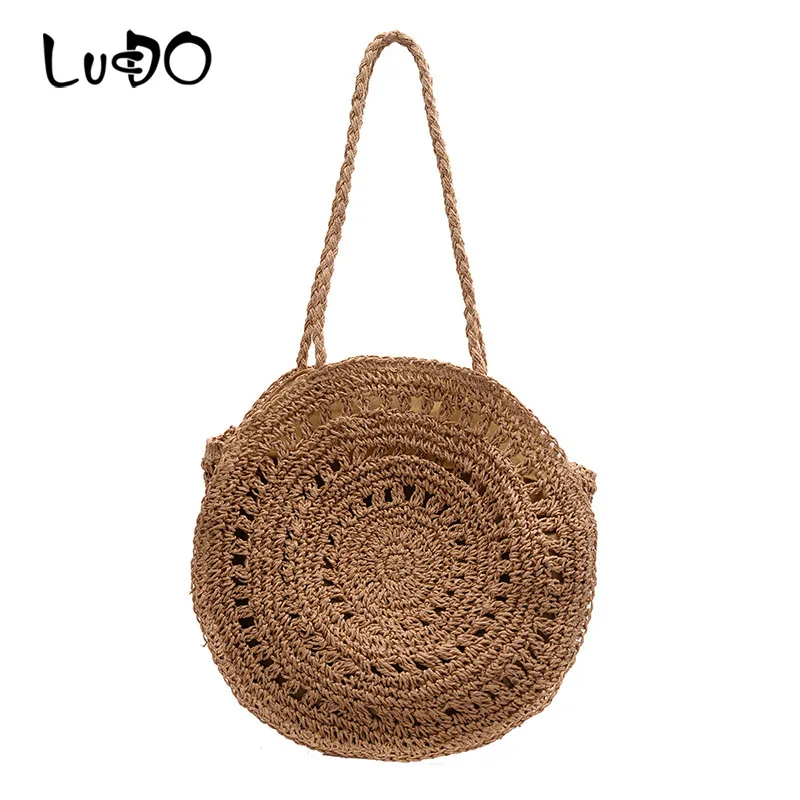 

Round Straw Beach Bag 2020 Casual Rattan Women Shoulder Bags Vintage Handmade Woven Bohemian Summer Vacation Casual Bags