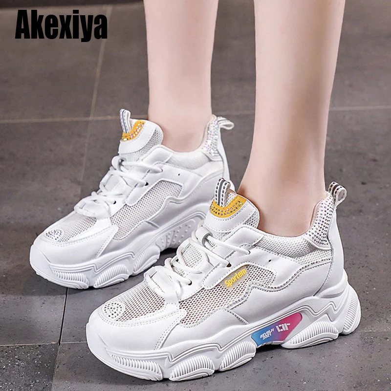 

Женские массивные кроссовки, модель 2021 года, модная женская обувь на платформе, Вулканизированная подошва, со шнуровкой, женские кроссовки ...